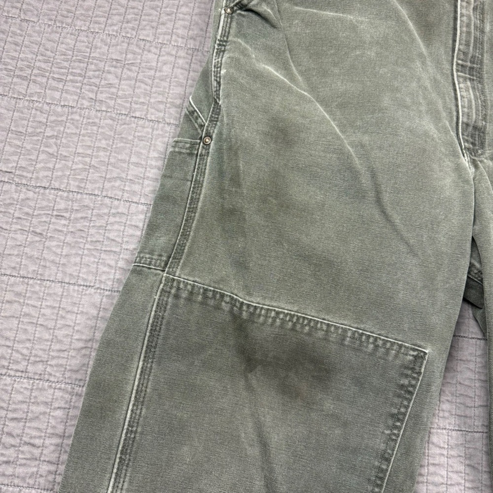 Vtg Carhartt R06 MOS Green Duck Bib Overalls 40x32 Double Knee Canvas Moss Fade - Picture 5 of 16